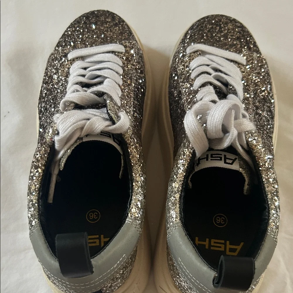 Ash Women's Silver Glitter Sneakers with Black and White Details - Picture 5 of 8